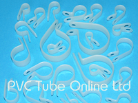 Plastic P Clips for plastic flexible tube.  Available in many different sizes.