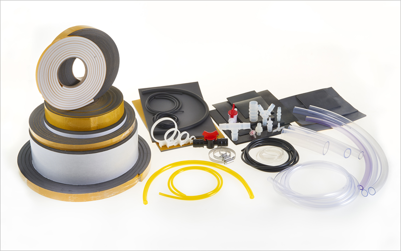 Homepage for PVC Tube Online Ltd.  Image shows clear plastic tube, foam tape, rubber sheet, tygon, rubber cord and plastic fittings