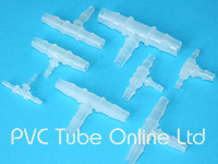 Plastic Barbed T Reducers for plastic flexible tube. Available in many different sizes. Plastic Barbed T Reducers for plastic flexible tube. Available in many different sizes.