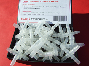 Cross Connector for use with plastic pvc tube and hose.